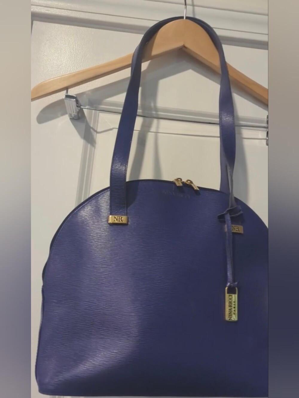 Nina Ricci Deep Purple Dome Shoulder Bag with Gold Hardware 13Lx10W 14L Strap